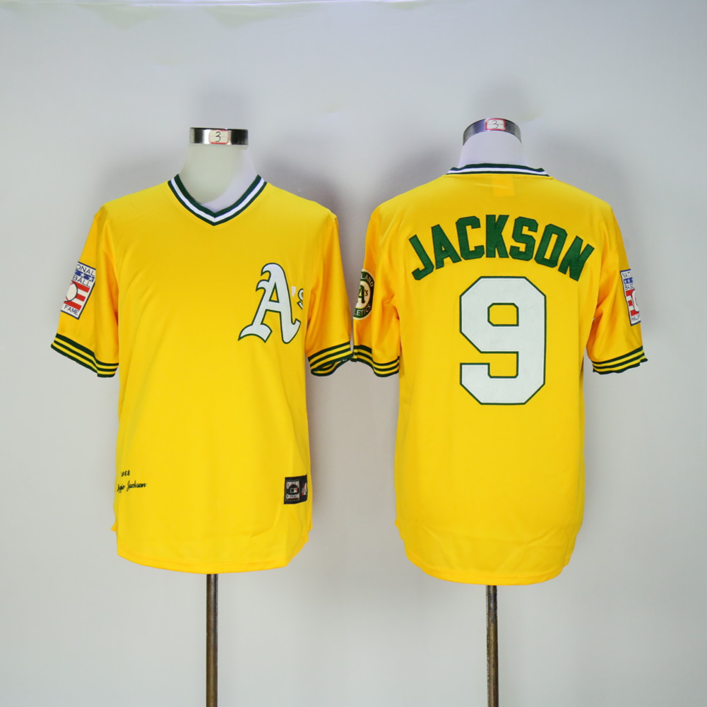 Men Oakland Athletics 9 Jackson Yellow Throwback MLB Jerseys